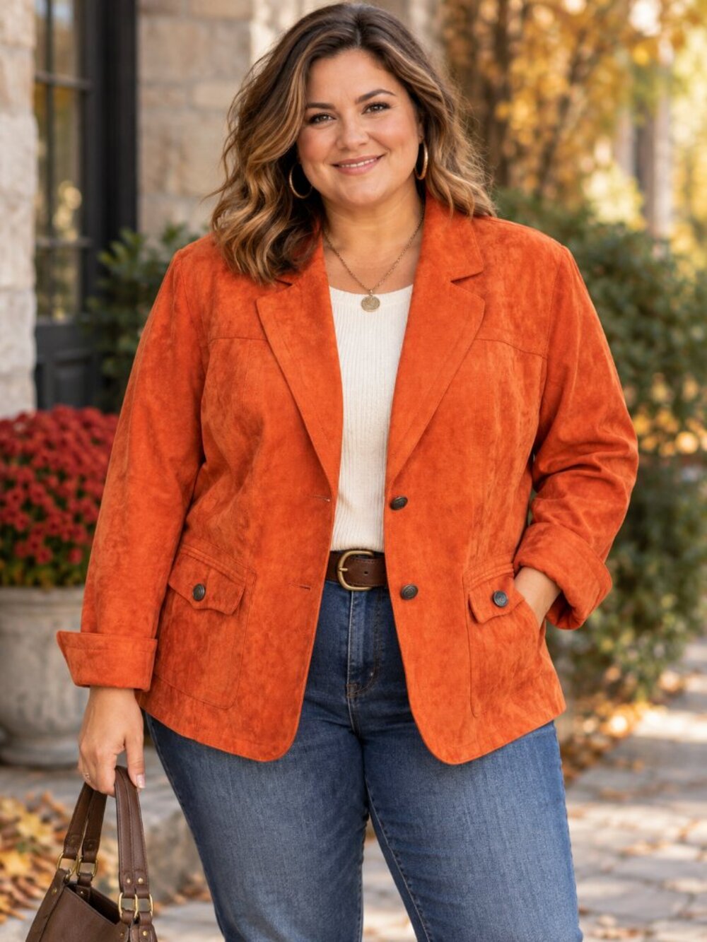 Faux Suede Blazer Jacket 16W Rust Orange Western Boho Fall Dressbarn